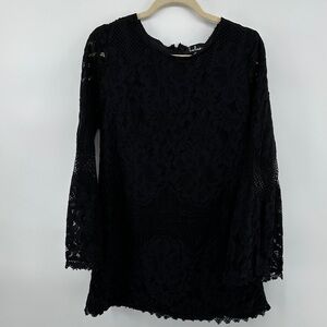Lulu's Cottagecore Romantic Witchy Whimsigoth Boho Black Floral Lace Dress SzM
